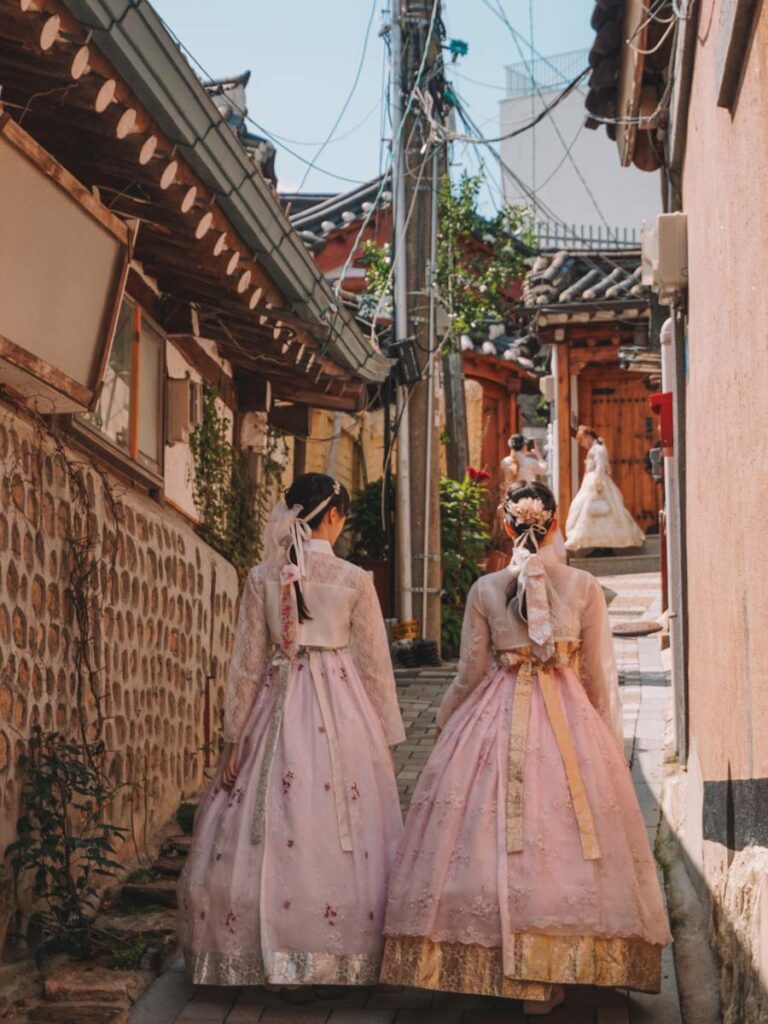 Wearing a Hanbok in Hanok village, Seoul