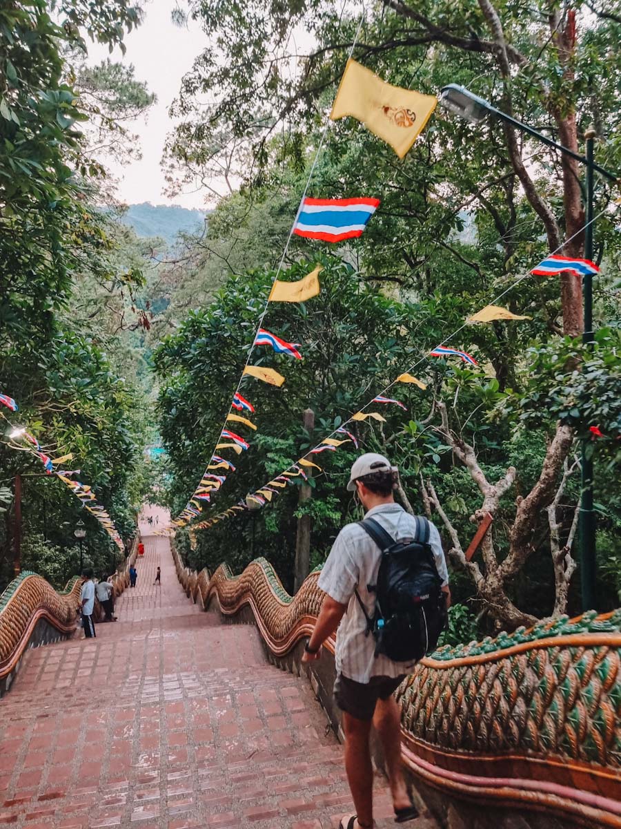 The dragon stairs to the Wat Phrathat Doi Suthep Temple in Chiang Mai, Thailand