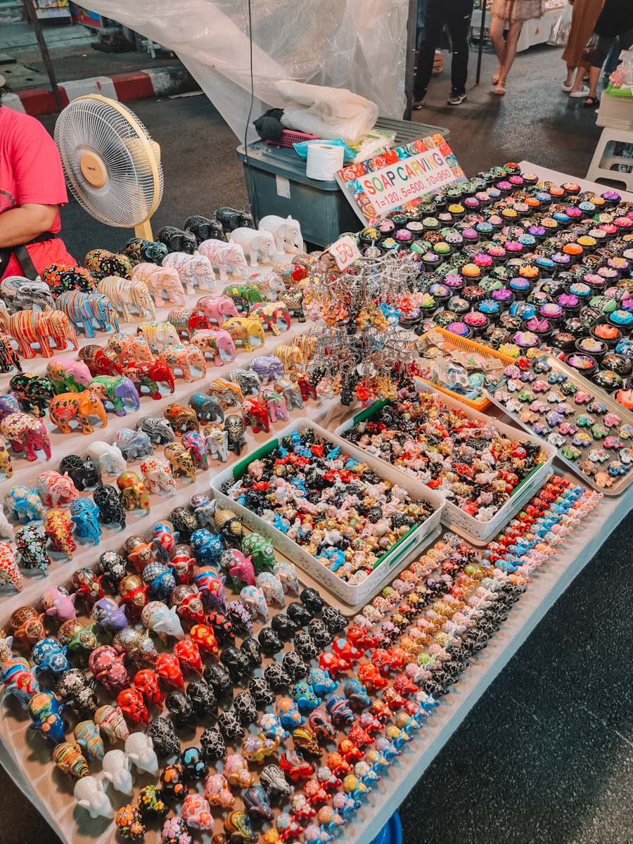 Elephant souvenirs sold at the Sunday night market in Chiang Mai, Thailand