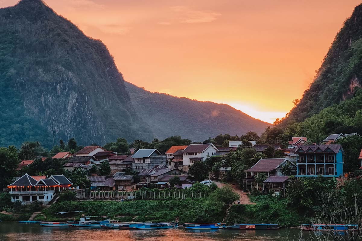 CT restaurant in Nong Khiaw during sunset