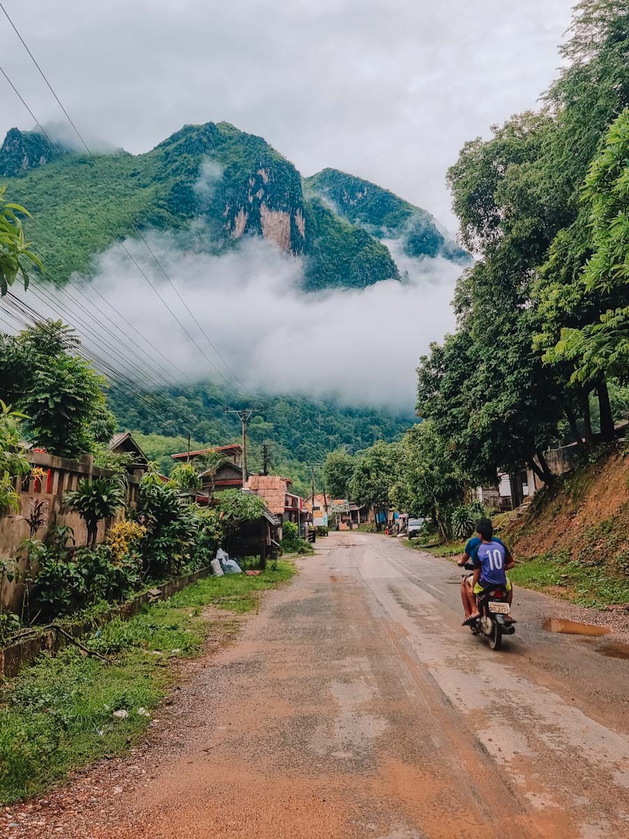 Muddy road in Nong Khiaw at the start of rainseason