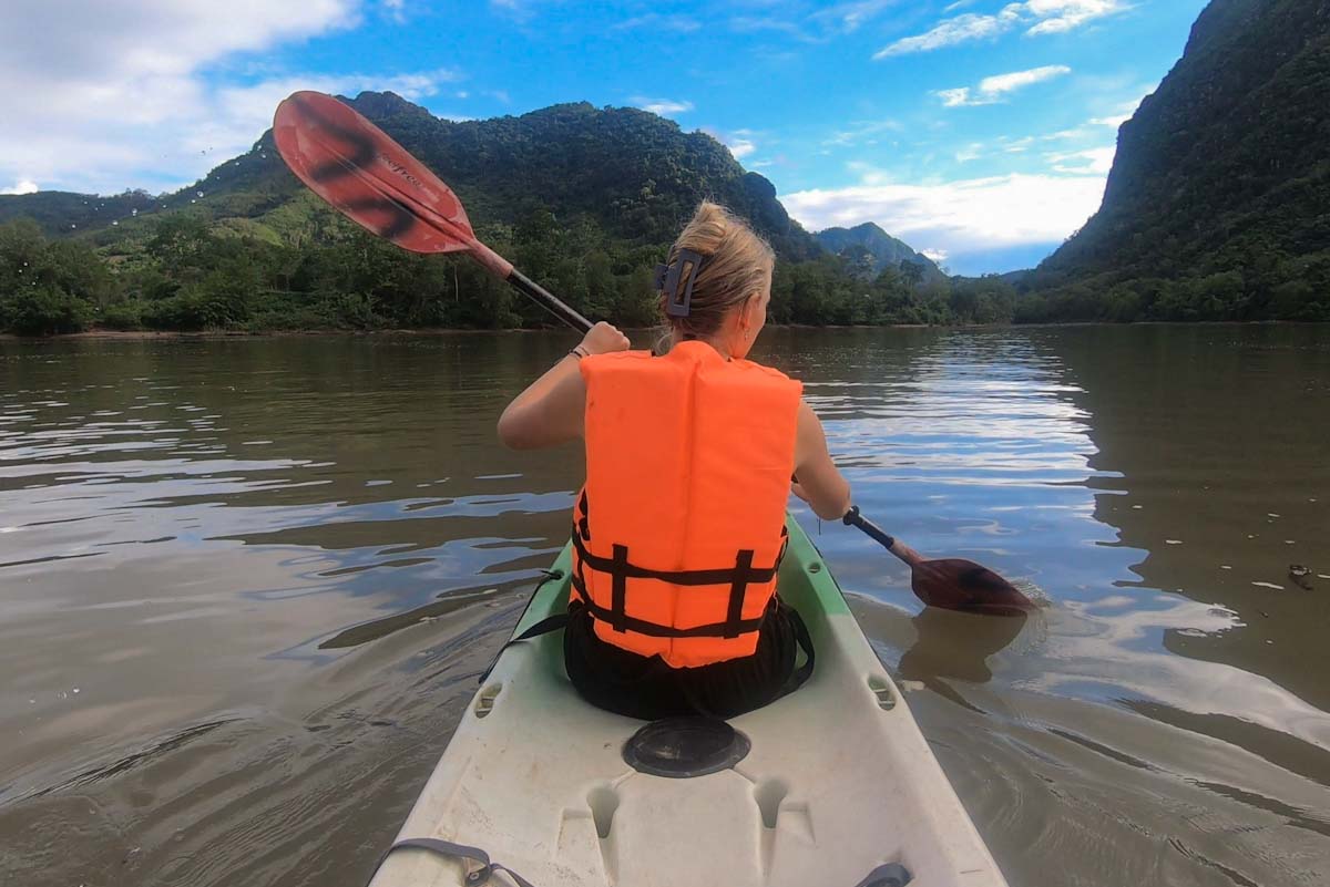 Kayaking over the Ou Nam river in Nong Khiaw