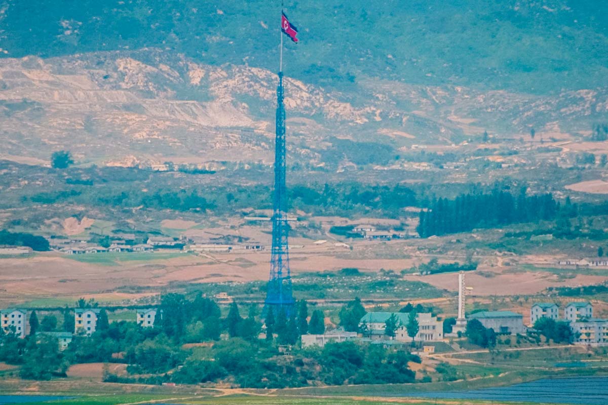 Propaganda village in North Korea, seen from Dora observatory in DMZ