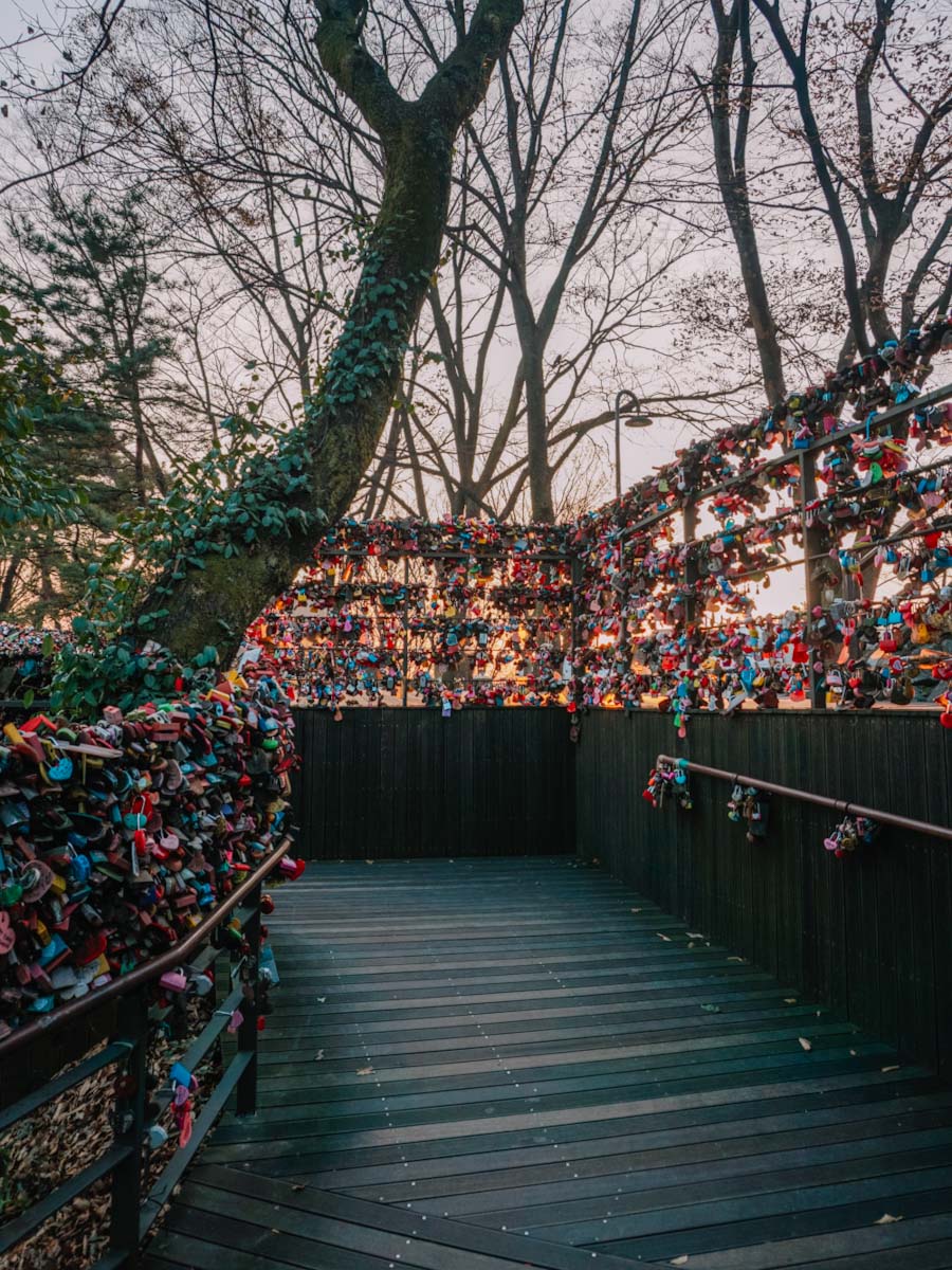 The love lock bridge on the N-tower in Seoul